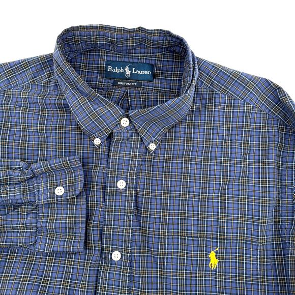 POLO RALPH LAUREN Front Pocket Button Down Blue Plaid Shirt Preppy-Mens X-Large - Picture 1 of 7